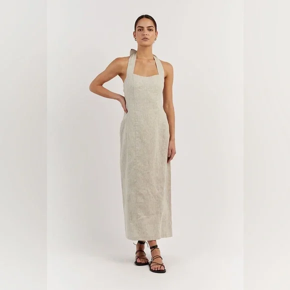 Willow Linen Long Dress in Natural Size 8 By DISSH